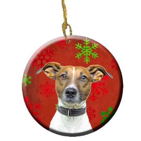 CAROLINES TREASURES Carolines Treasures KJ1183CO1 Red Snowflakes Holiday Christmas Jack Russell Terrier Ceramic Ornament KJ1183CO1